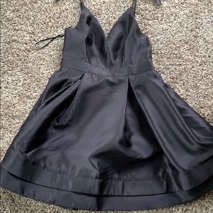 Black taffeta-ish dress similar to a Jovani